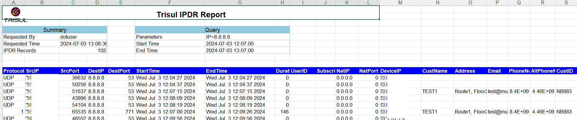 IPDR Excel Report